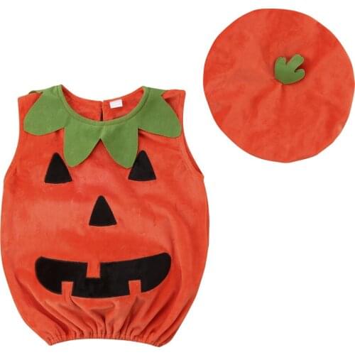 Cosplay Halloween Baby Kid Pumpkin Suit Top Blouse Dress+Hat Clothes Costumes 0-3Y