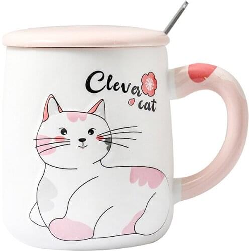 Cute Cat Ceramic Mugs With Lid Cartoon Korean Style Water Bottle Tea Coffee Milk Breakfast Fresh Student Cup