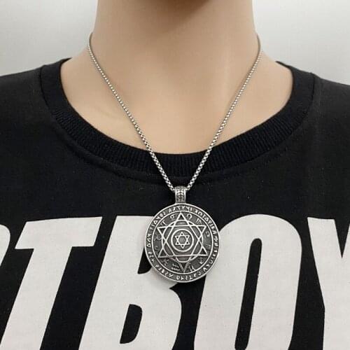 Fashionable titanium steel pendant mens round six-pointed star punk trend all-match jewelry hot sale