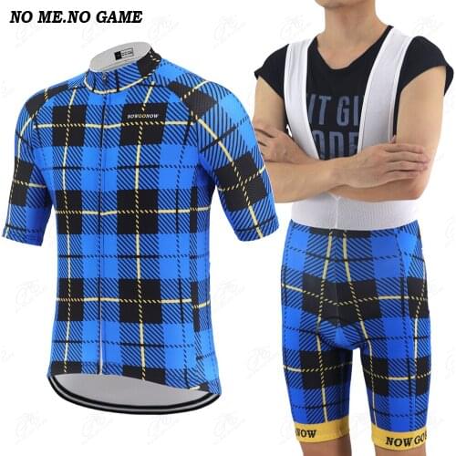 NO ME NO GAME Retro lattice Cycling Jersey Set Men Professional Road Racing cycling clothing blue bike shirt mountain bikejersey