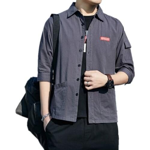 2020 Summer Mens New Korean Style Casual Fashion Long Sleeve Shirt Korean Camisa Masculina Vestidos Casuales Cotton Erkek Gomlek