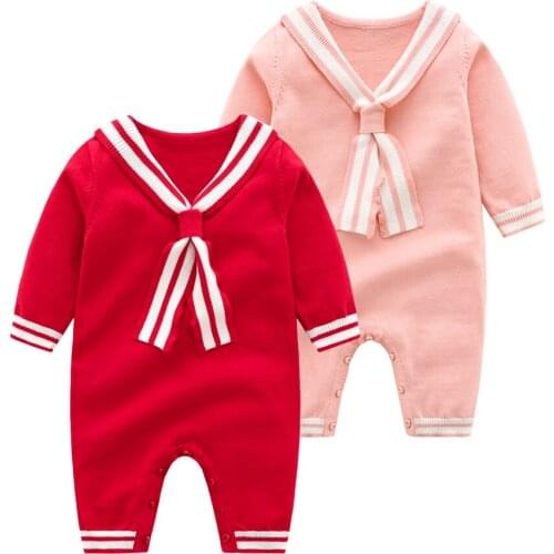 Newborn Baby Clothes Girl Toddler Rompers Girls Autumn New Casual Long Sleeve Knitted Red Pink Jumpsuits For Baby 0-24M