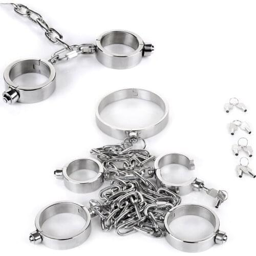 Stainless Steel Restriction Toy Necklet Handcuffs Shackles Restraint Kits Adults Game for Women&Men Bondage Set Devices G7-6-79