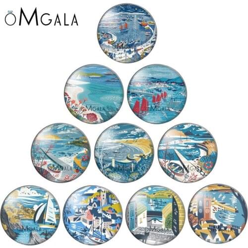 Fashion Scenery Poster Illustration 10pcs 12mm/14/16/18mm/20mm/25mm Round photo glass cabochon demo flat back Making findings