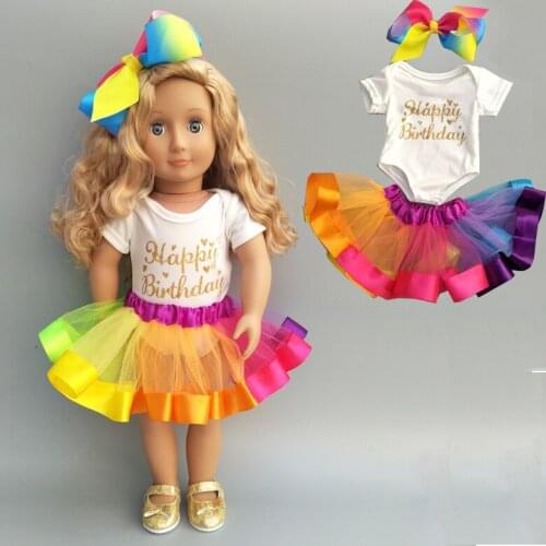 18 inch doll dress for Baby doll rainbow tutu skirt for 18" doll crown Magic wand doll accessories