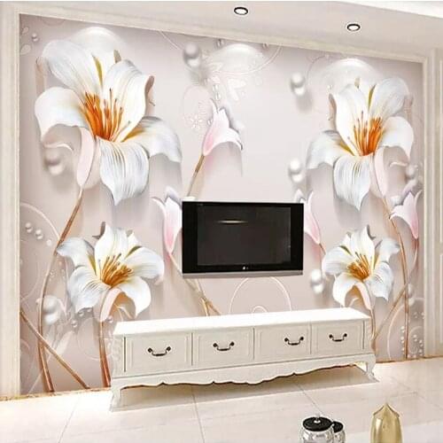 Custom Mural Photo Wallpapers 3D Embossed Simple Lily Stereo Flower Wall Cloth Living Room Luxury Background Mural Wall Covering
