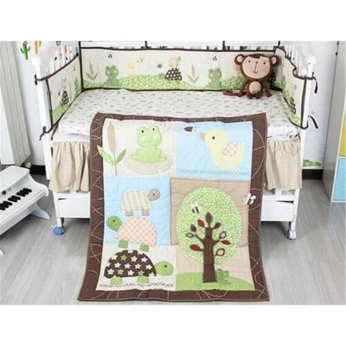 Tree And Tortoise Baby Crib Cot Bedding Quilt Bumper Sheet Dust Ruffle Set of 4pcs Baby Nursery Toddler Bedding Baby Crib Set