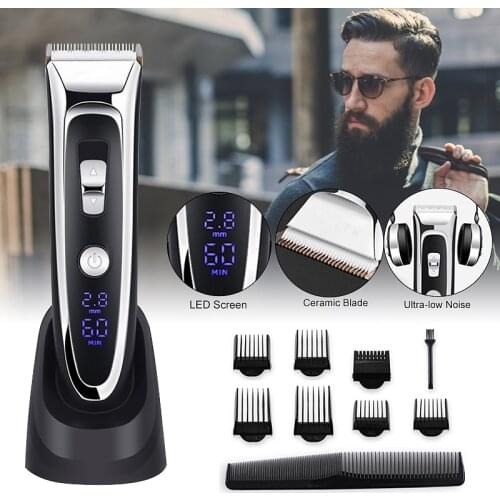 Professional Hair Clipper Trimmer Electric Hair Cutting Machine Digital LED Screen Rechargeable Barber Tool