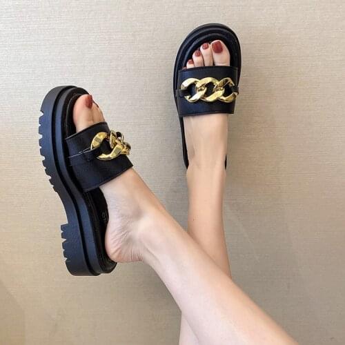 Flat Shoes Female Womans Slippers Lady Med Platform Slides Fashion 2021 Girl Luxury Soft Rubber PU Female Shoes Slippers Soft L