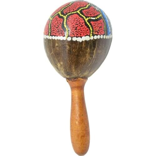 Coconut Shell+Wooden Hand Painted Maraca Sand Shaker Sound of Rustling for Kids Musical Toys Birthday Gift