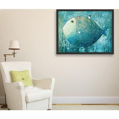 Modern Canvas Art Painting Nordic Minimalist Big Fish And House Wall Picture Children Room Decoration Painting Kids Baby Bedroom