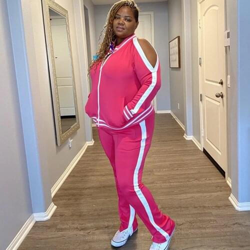 4XL 5XL Plus Size Tracksuits Women Two Piece Set Spring Autumn Street Off The Shoulder Tops And Jogger Set Suits Casual Outfits