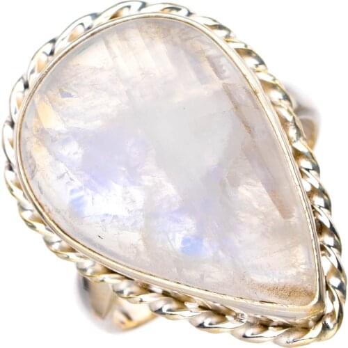 StarGems Natural Rainbow Moonstone Handmade 925 Sterling Silver Ring 7.25 D5175