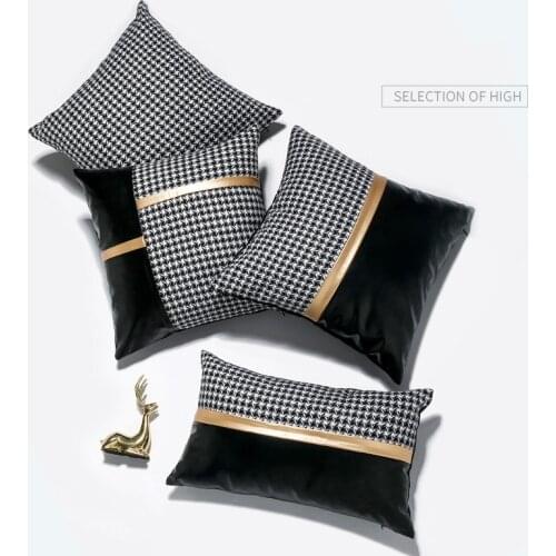 Houndstooth PU leather stitching pillowcase home living room sofa cushion cover pillowcase