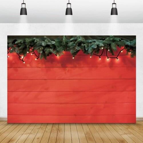 Red Wooden Board Merry Christmas Background Pine Leaves Pattern Baby Newborn Portrait Photograph Backdrop Photocall Vinyl Poster