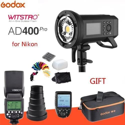 Godox AD400Pro WITSTRO integrated outdoor flash lithium battery TTL HSS,with V860II-N flash+SN04+Xpro-N trigger for nikon camera