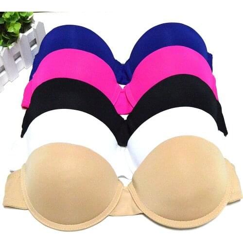 YANDW Women Sexy Lingerie Padded Push Up Bras Invisible Transparnt Strapless Silicone Clear Back Blue White Black Nude Rose