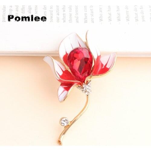 Pomlee 2021 Enamel Flower Brooches For Women Weddings Office Elegant Plant Rhinestone And Crystal Brooch Pins Men Party Jewelry