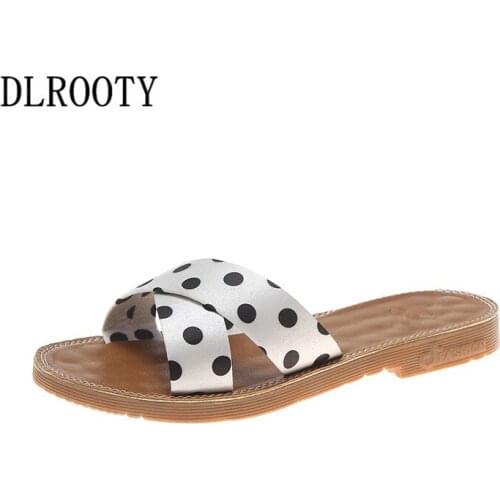 Woman Sandals Shoes Slippers Summer Polka Dot Flats Platform Peep Toe Slides Non-slip Slip On Fashion Solid Casual Comfortable