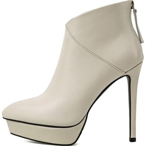 Punk Goth Party Shoes Womens Cow Leather Pointed Toe Ankle Boots Stiletto High Heels Platform Pumps 34 35 36 37 38 39 40 41