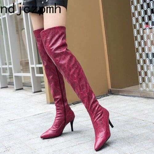 Womens Boots Autumn And Winter New fashion Color matching Pointed zipper High heel Womens Over the knee boots plus size 30-48
