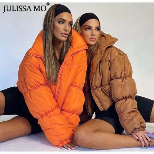 JULISSA MO Women Fashion Bubble Warm Down Coat 2021 Fall Winter Cropped Puffer Jacket and Coats Femme Outerwear Coats Clothing