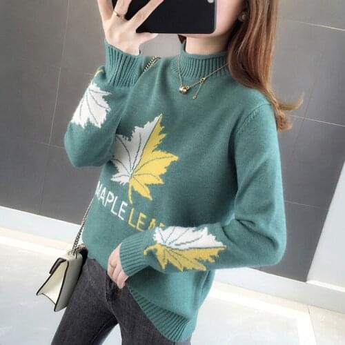 2021 Autumn Half Turtleneck Knitted Sweater Pullover Jumpers Women Loose Plus size Pull Femme Jerseys Mujer Base Knitwear Tops