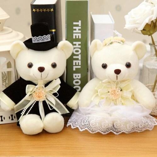 2Pcs/Lot New Teddy Bear Plush Toys Bears Dress Bow Toy Love Gifts For Lover Wedding Teddy-Bears Stuffed Pink Beigen Brown 33Cm