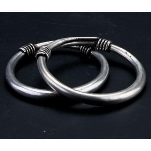 2pc Latest style Bracelets Old Handwork Miao Silver Carve China Ethnic wind ornaments of Miao Nationality Bracelet