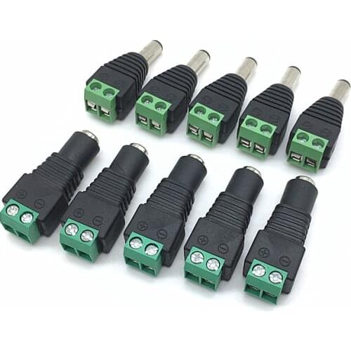 5pcs 5.5mmx2.1mm DC Power Female Male Plug Jack Adapter Connector Male Plug Socket for CCTV Single Color LED Light