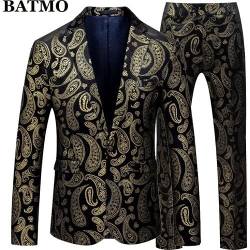 BATMO 2020 new arrival high quality fashion printed suits men,mens velvet wedding dress suits,plus-size 88070