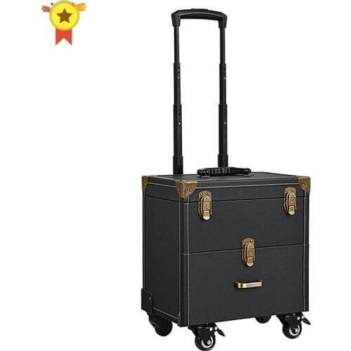 Cosmetic case with wheels,Rolling cosmetic bag,Vintage makeup tools Beauty box,High capacity make-up trolley case with drawer