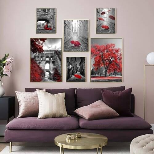 Black and white Landscape Picture Home Decor Wall Art Canvas Painting Europe Retro Red Style Posters and Prints for Dormitory