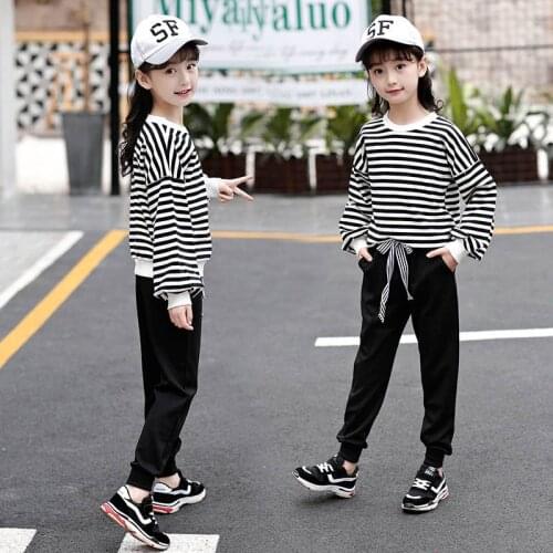 Black Stripe Spring Autumn Tops Hoodies Girls Sweatshirts Jacket Coat Kids Overcoat Outwear Teenager Wedding Party Dress