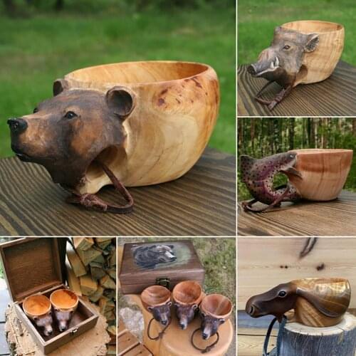 Wood Water Mug Delicate Widely Applied Animal Bushcraft Drinking Camp Cup for Outdoor Home Decoration For Garden