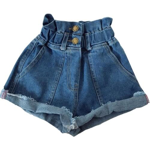 Kids Girls Denim Shorts 2021 New Airrval Summer Children Princess Blue Skirtpants Cotton Loose Wide Leg Shorts Mid Waist Pants