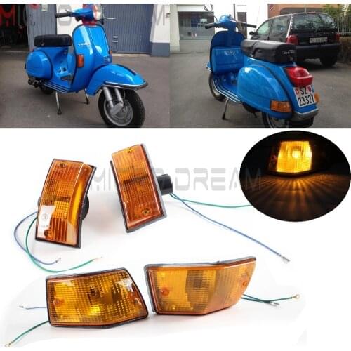 2 Pair Motorcycle Front & Rear Amber Turn Signal Blinker Light Bulbs Indicator Lamp For Vespa P PX VSX VNX and Stella