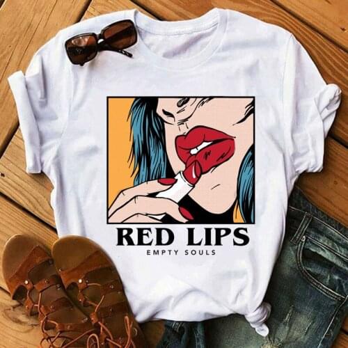 Women Tshirt Harajuku Tshirt Lip Lipstick Tops Tee Female T-shirt Koszulki Damskie Womens Summer T Shirt Feminina Camiseta Tee
