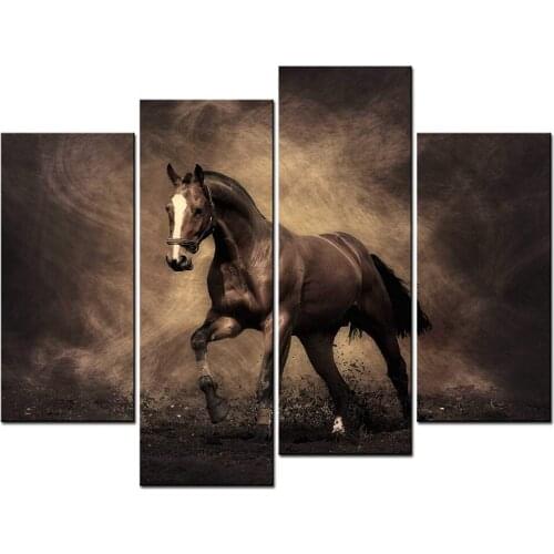 Animal Paintings Wall Art a Handsome Horse Running on the Land 4 Panel Picture Print on Canvas For Home Decor Drop shipping