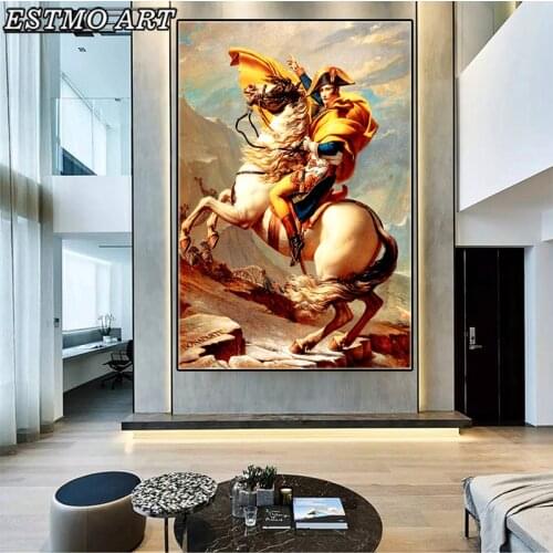 Classic Art Oil Painting Napoleon Across The Alps Retro Figure Man Mountain Wall Poster for Living Decoration Canvas Paintings