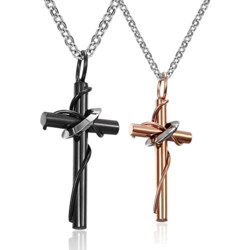 Classic 316L Stainless Steel Lingering Love Cross Couples Pendant Necklace For Women Men Gold Black