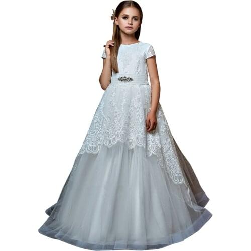 Fancy little girls white long dresses fantasia infantil para menina vestido menina princess first communion dresses for girls