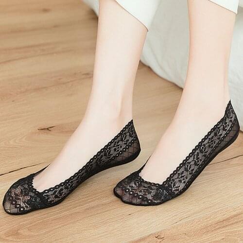 Summer Women Girl Silica Gel Lace Boat Socks Invisible Cotton Sole Non-slip Antiskid Slippers Anti-Slip Socks Lace Socks