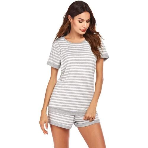 Summer Women Maternity Striped Short Sleeve Breastfeeding Pregnancy Nursing T-shirt+Shorts Comfortable Two Piece Pajamas Set#g4