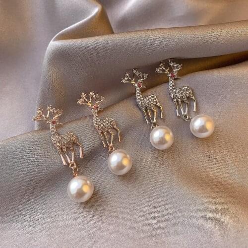 Fashion Christmas Elk New Earrings Pearl Drop Earrings For Women Girls Christmas Gifts Female Earrings Jewelry Party Brincos