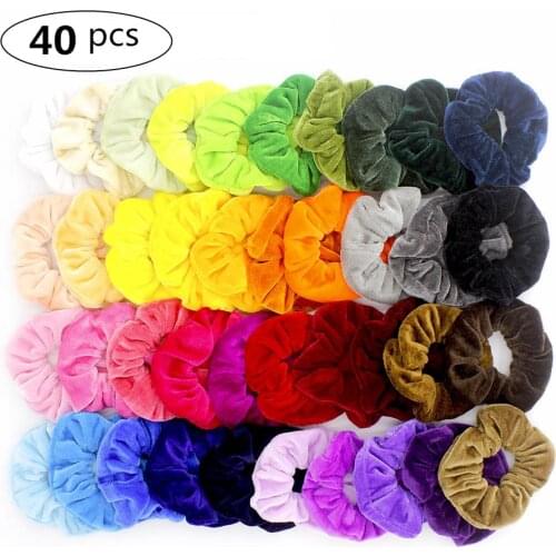 20/40 Pcs/Set Vintage Hair Scrunchies Stretchy Velvet Scrunchie Pack Women Elastic Hair Bands Girl Headwear Rubber Hair Ties