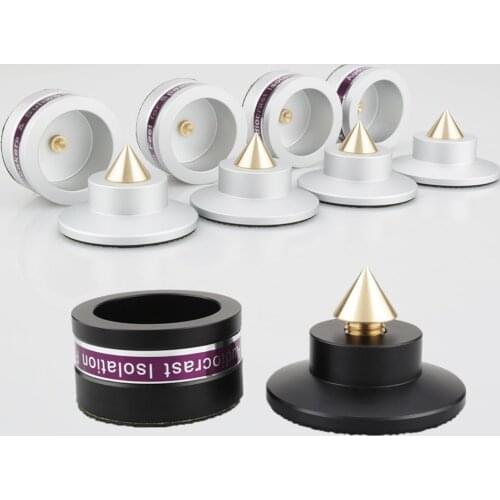 New 4PCS Aluminium Black & silver Shockproof Spike+Pad Isolation Stand HiFi Amplifiers