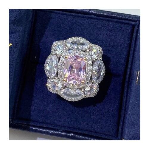 Top Quality 925 Sterling Silver Wedding Pink Natural Corundum Party Fashion Wild Noble Ring Jewelry Female Big Pink Silver Ring