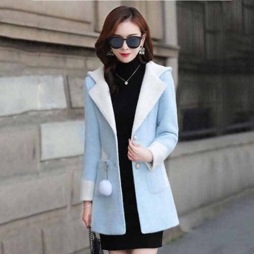 Autumn Winter Jackets Women Mink Fleece Coat New Mid-length Womens Woolen Coat Female Casual Hooded Woolen Outwear Tops R880