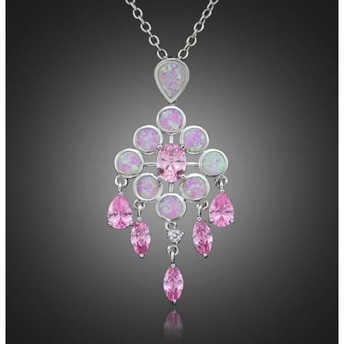 Awesome Synthetic Pink Fire Opal Stone Fashion Jewelry Silver Plated Pendant for Women OP350